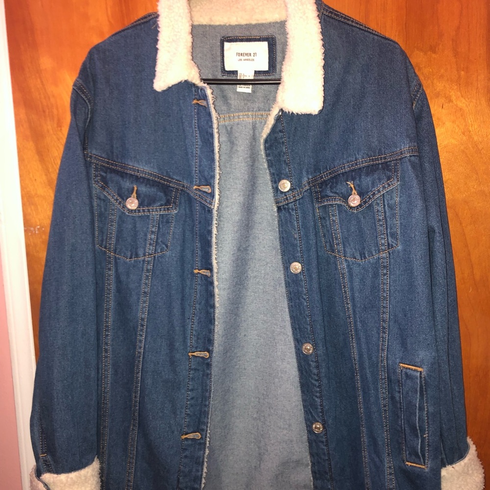 Faux Shearling Longline Denim Jacket